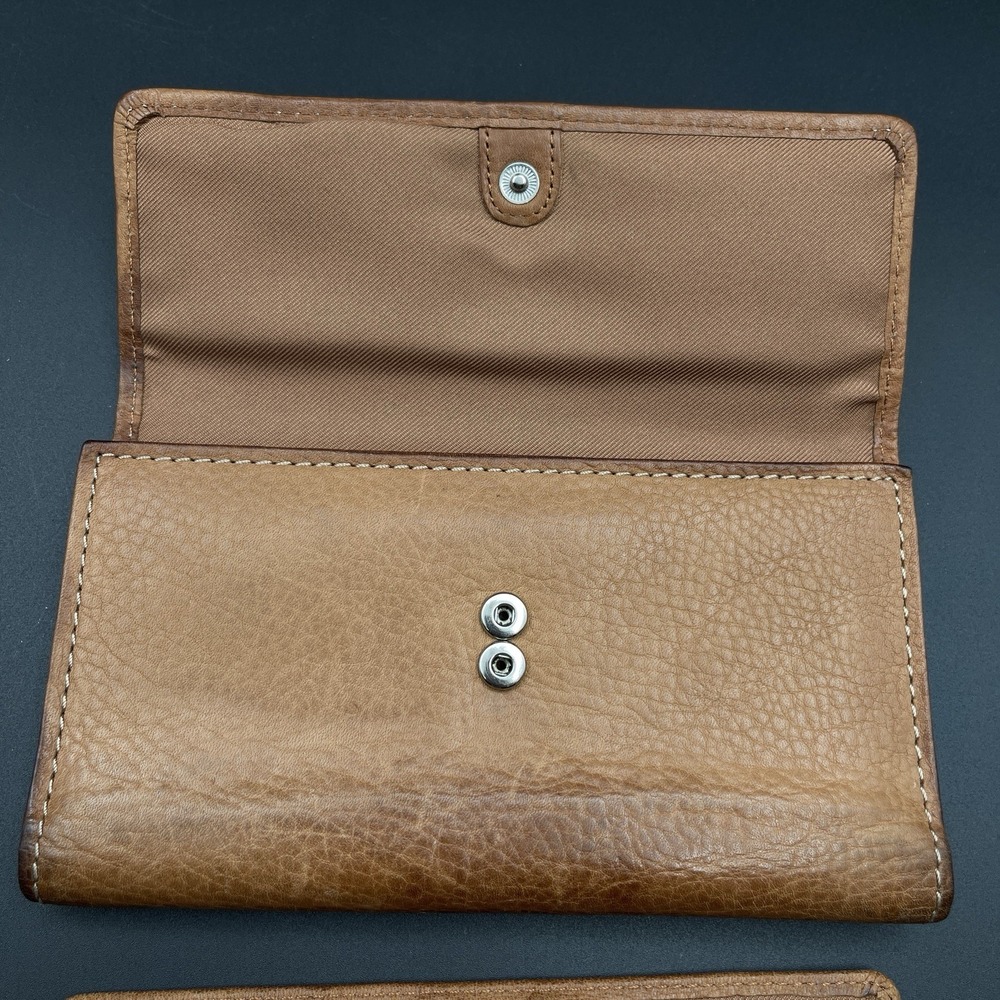 Vintage Fossil Brown Leather Clutch Wallet Checkbook Organizer Snap Closure - Picture 3 of 12